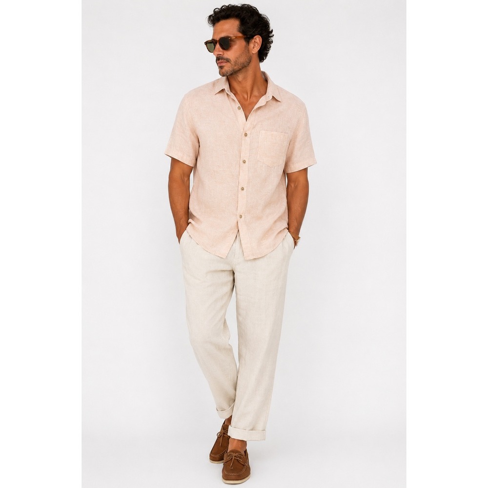 Borgo28 Made in Italy Peach Linen Short Sleeve Button Down Shirt Mens XL